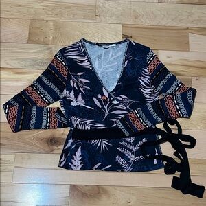 Diane Von Furstenberg Black and Pink Patterned Wrap Blouse